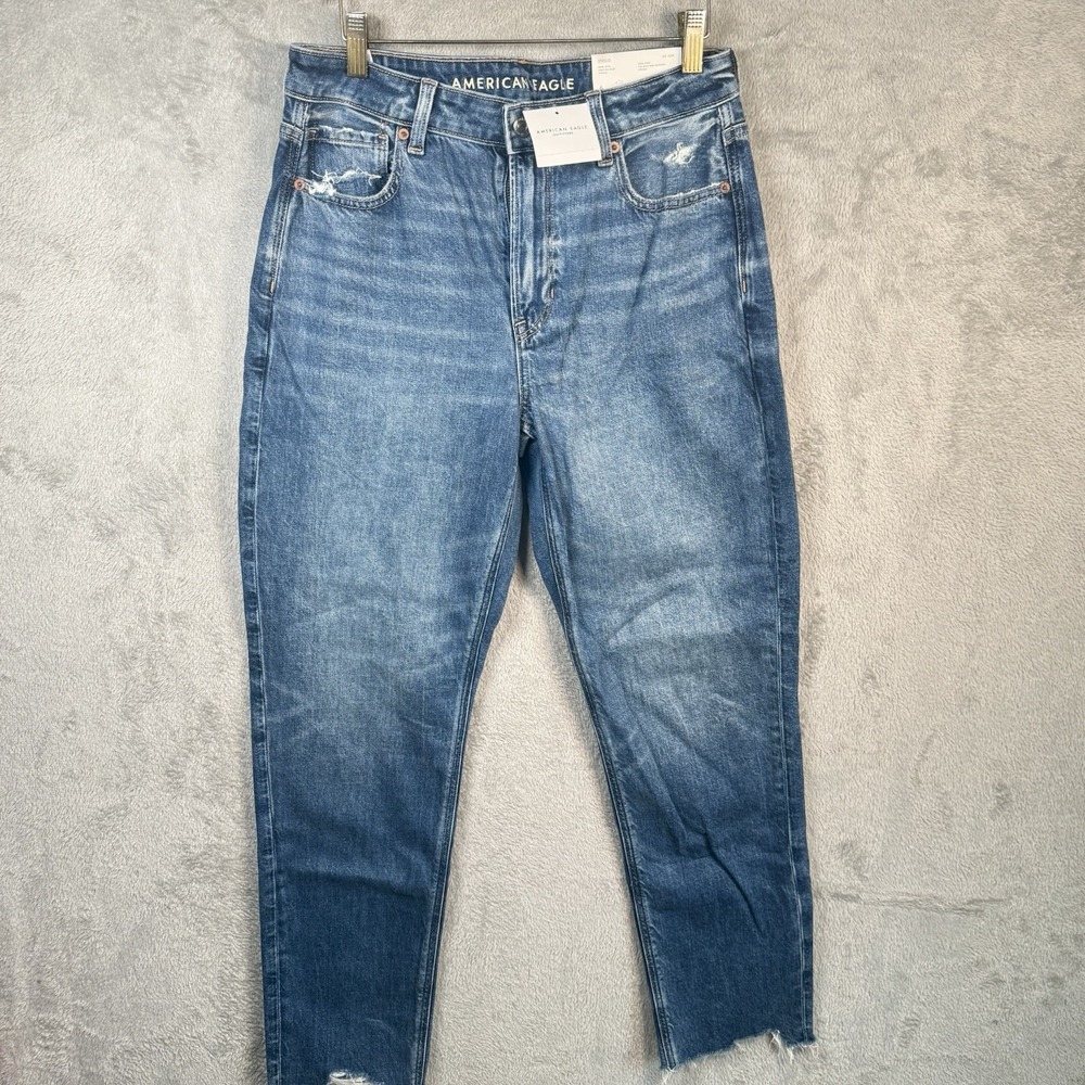 American Eagle Mom Jeans Womens 6 Strigid Deep Sea Blue Super High Rise NWT